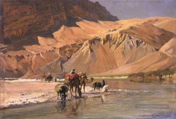 La riviere a El Kantara Eugene Girardet Orientalist Peinture à l'huile